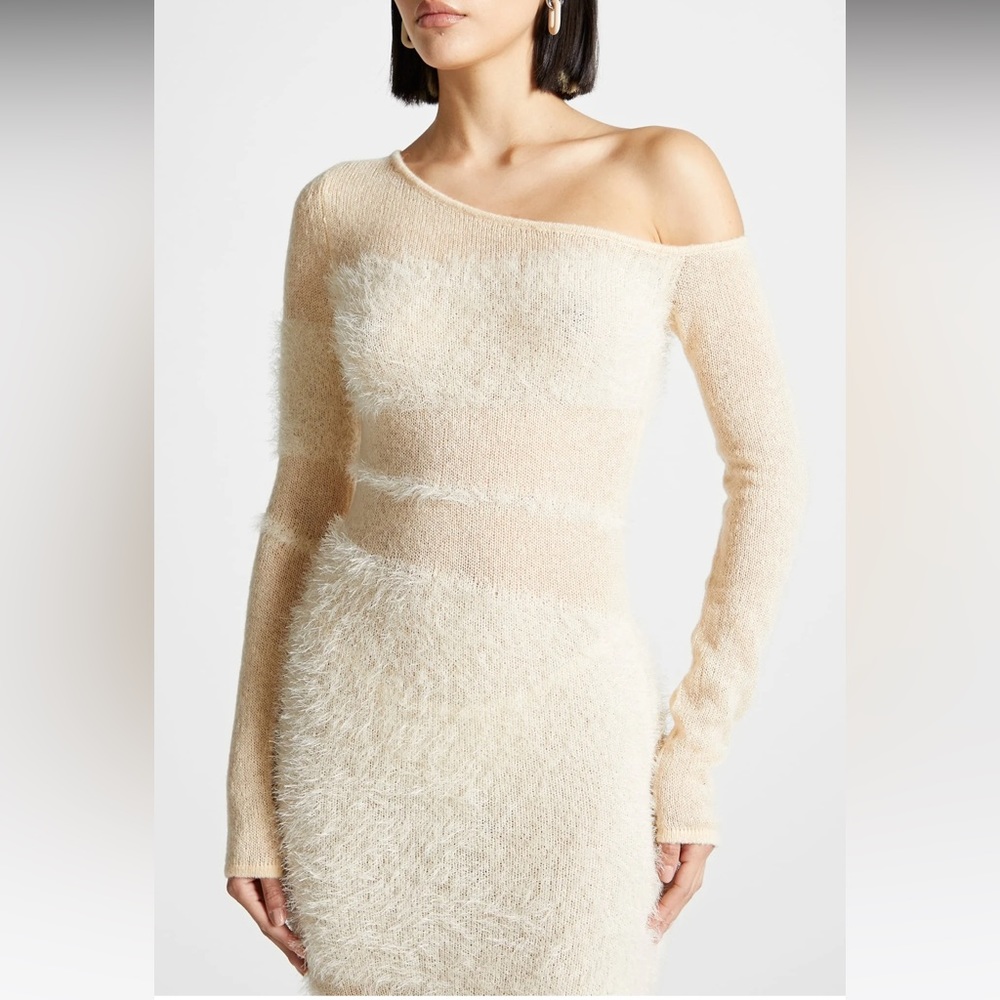 Off shoulder knitted maxi dress-Beige